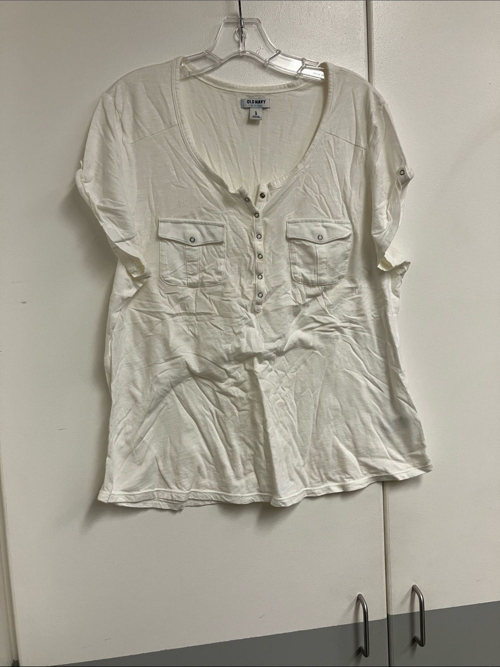 Old Navy Cream Short-Sleeve Henley with Chest Pockets